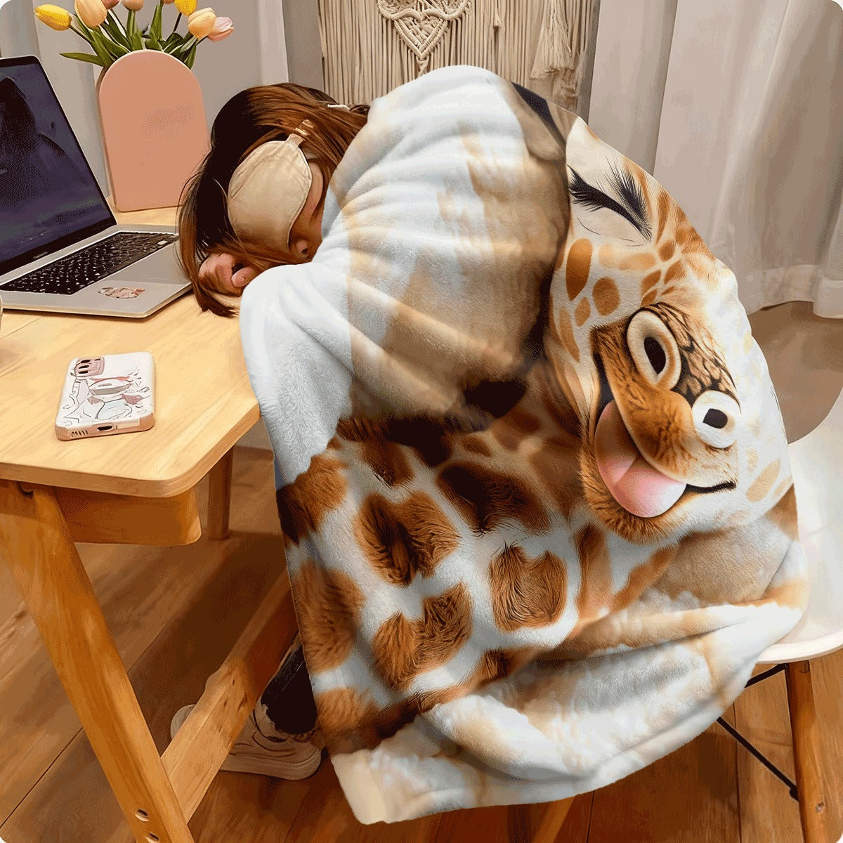 1pc 1pc Giraffe Blanket on Soft - Lightweight Flannel Plush, Soft And Warm Flannel Fabric, Suitable for Sofas, Travel, Camping, Offices, Sofas, Chairs, And - All-Season Portable Blanket