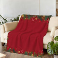 1pc Christmas Holiday Pine Branch Candy Pattern Red Flannel Blanket, Soft Comfortable Warm, Main Color Red Design, All-Season Blanket, Warm Cover, Multiple Sizes Available, Suitable for Living Room Sofa, Bedroom, Casual Reading