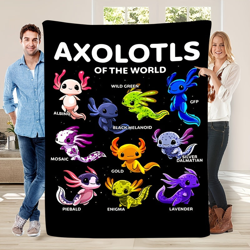Axolotl Themed Flannel Flannel Throw Blanket- Glam Style, Machine Washable, Tear-Resistant, Polyester, All-Season Multipurpose for Sofa, Bed, Office, Camping- Perfect Gift