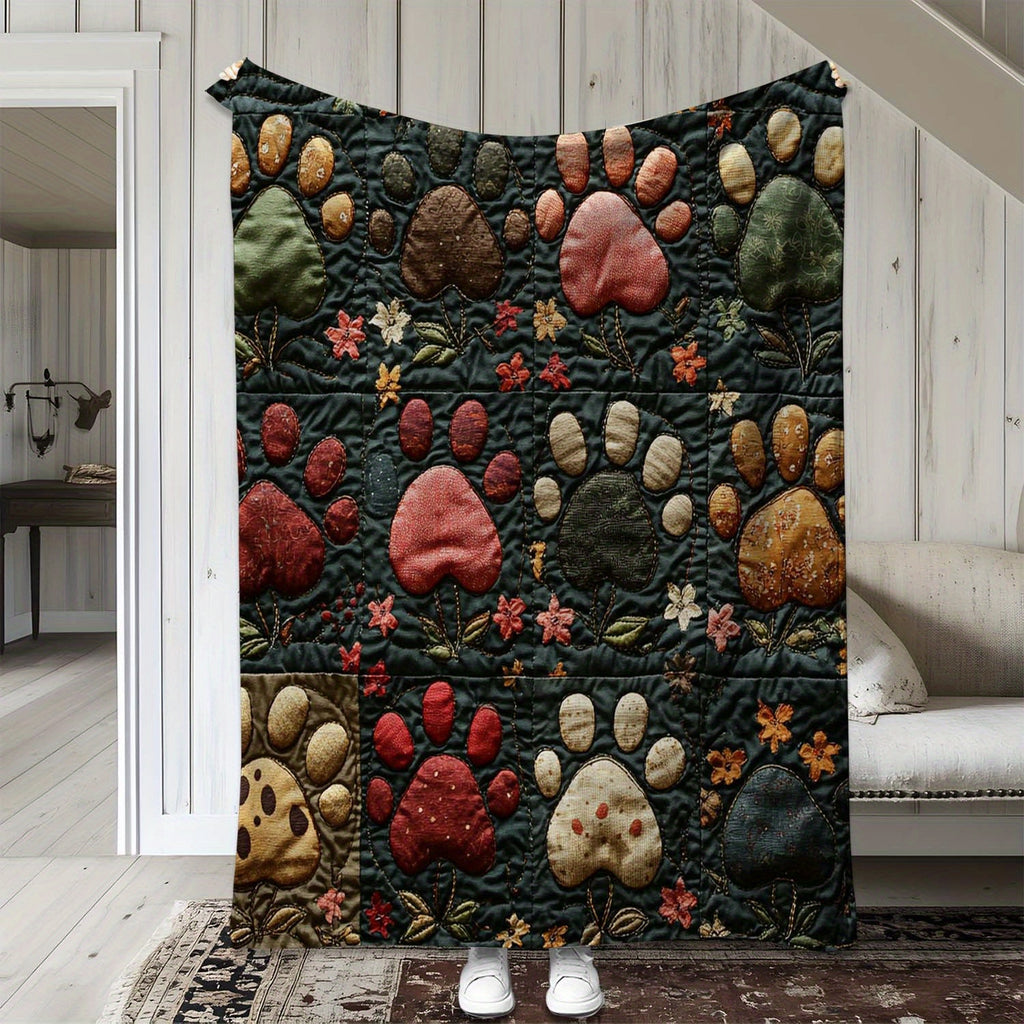 Pet Paw Print Theme Digital Printed Flannel Blanket - 100% Fiber, Suitable for Light And Warm Adaptation in All Seasons, Shop, Sofa, And Other Scenes, Presenting Cute Style, Delivering a Healing Atmosphere, Soft And Skin-Friendly Pet Lover Gifts