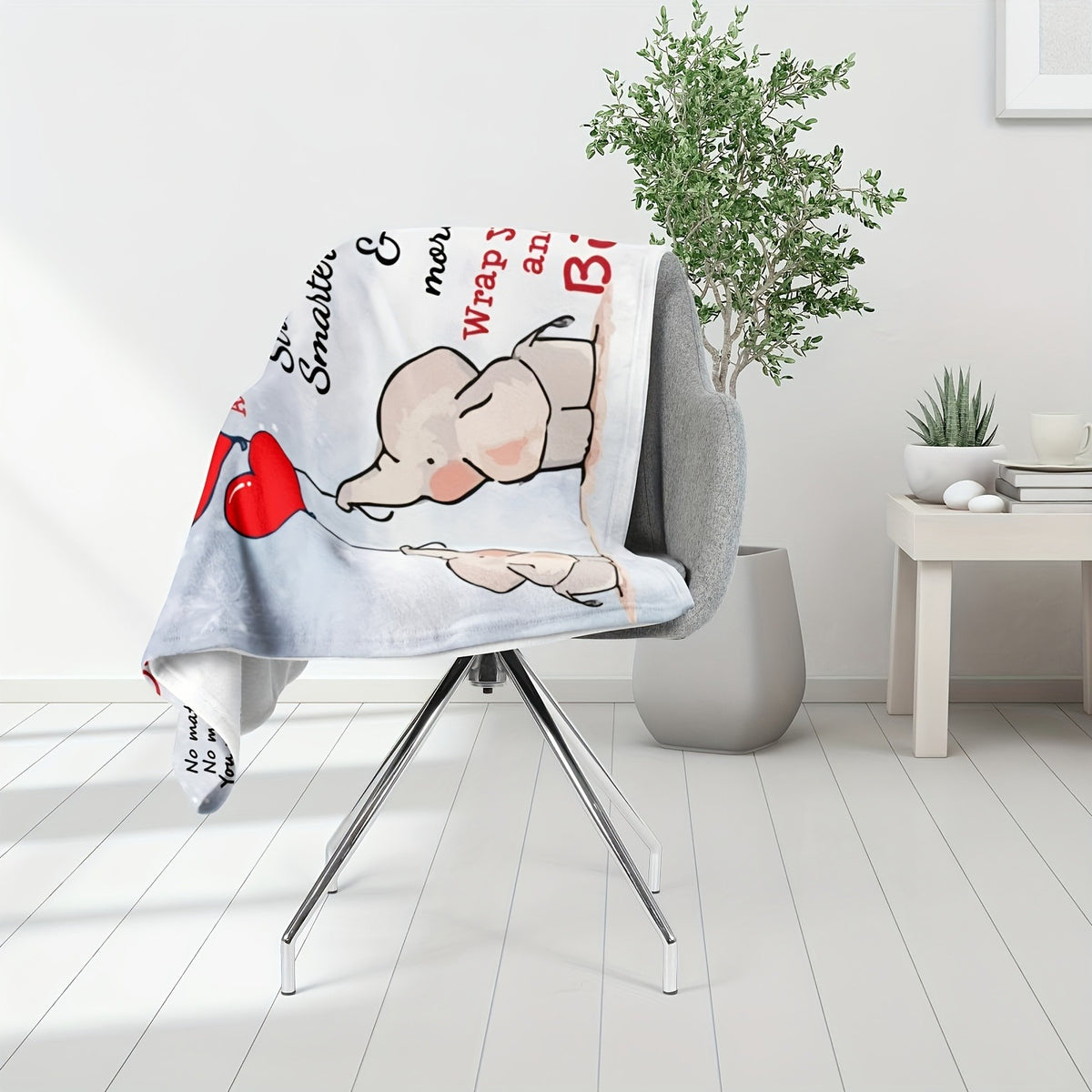 1pc Flannel Blanket Featuring Dear Sister Message with Cute Elephants and Heart Balloons. Expressing Love and Pride, This Valentine's Day Blanket Is Perfect for Cozying up and Feeling Cherished.