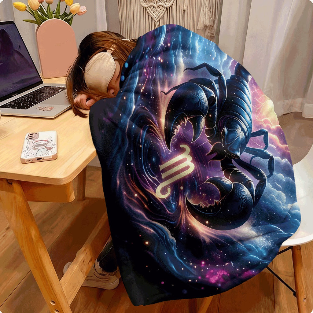 1pc Scorpio Zodiac Starry Sky Print Blanket Soft Reversible Flannel Throw for All Seasons Perfect for Sofa Camping & Office Naps Unique Gift Idea
