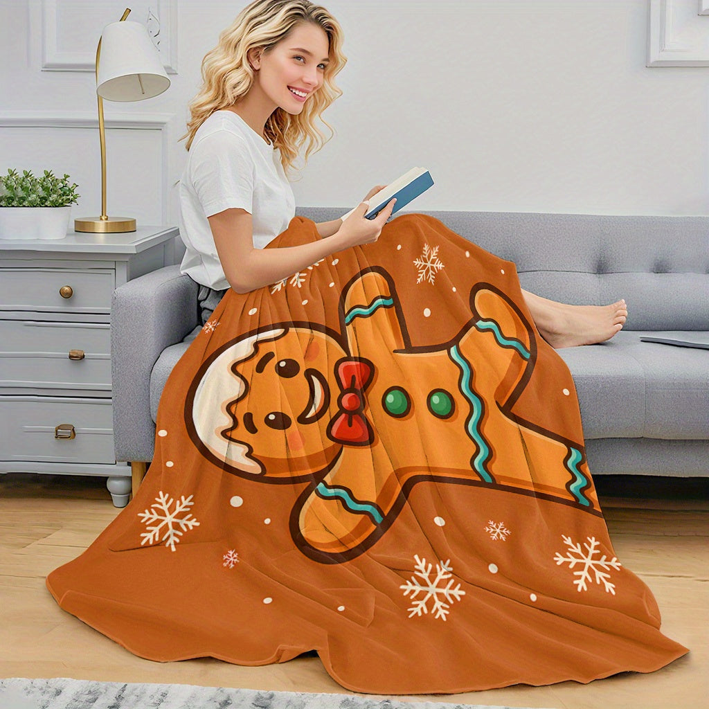 1pc Gingerbread Man Christmas Pattern Print Flannel Blanket, Wholesale Blankets in Large Quantities, Christmas, Winter, Holiday Gift Blankets, Soft Warm Memorial Blankets, Unforgettable Moments, Camping, Travel, Car, Office Blankets