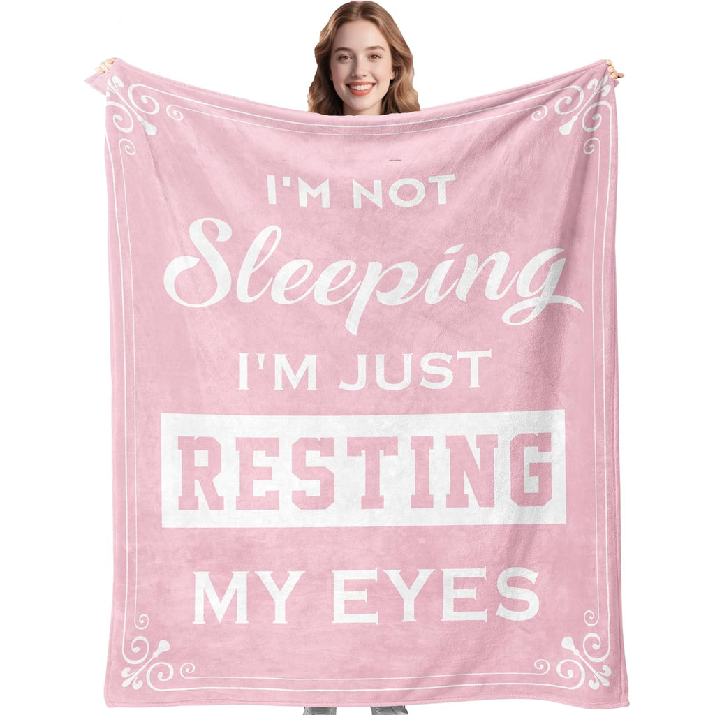Kituzol Presents Birthday Gifts for Women, Including a Special Gift for Moms, Perfect for Anniversaries Or Retirement. This Pink Blanket, Measuring 60X50 Inches, Features The Phrase 'I'M Not Sleeping, I'M Just Resting My Eyes.'