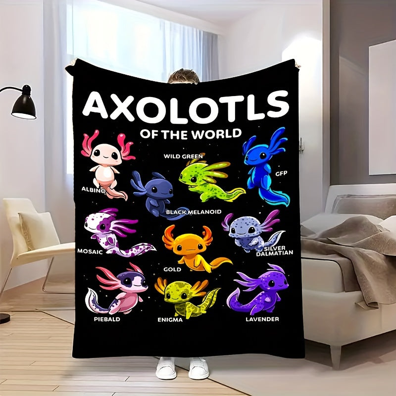 Axolotl Themed Flannel Flannel Throw Blanket- Glam Style, Machine Washable, Tear-Resistant, Polyester, All-Season Multipurpose for Sofa, Bed, Office, Camping- Perfect Gift