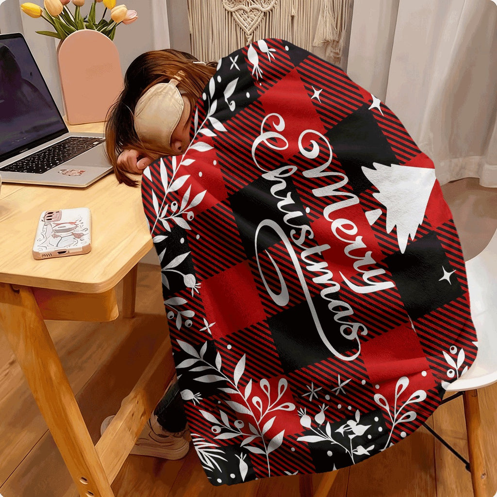 A Single Cozy Flannel Throw Showcasing a Festive Plaid Design in Traditional Red And Black, Highlighted with White, Ideal for Holiday Decoration And Home Use