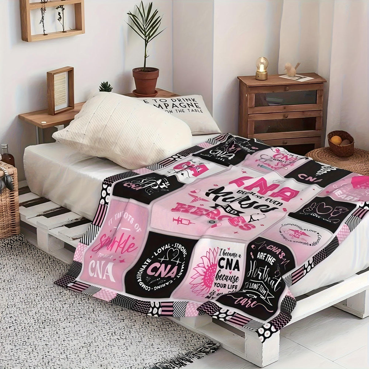 Cozy CNA & Nurse Appreciation Flannel Throw Blanket Suitable for Sofa or Bed - Soft Warm Blanket with Nurse-Themed Messages, Perfect Gift for Nursing Assistants & Healthcare Heroes, Ideal for Nurses Week, 280gsm