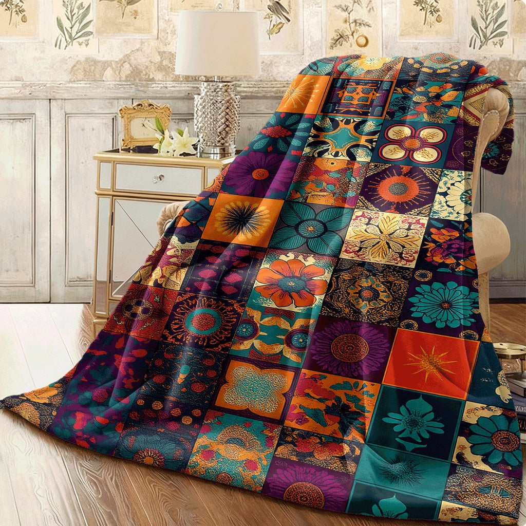 1pc of Ultra-Soft Bohemian Vintage Floral Print Flannel Throw Blanket Cozy Twin Size Blanket Suitable for Bed, Couch, Chair, Office, And Camping Perfect Gift for All Seasons And Holidays