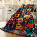 1pc of Ultra-Soft Bohemian Vintage Floral Print Flannel Throw Blanket Cozy Twin Size Blanket Suitable for Bed, Couch, Chair, Office, And Camping Perfect Gift for All Seasons And Holidays