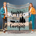 Warm Flannel Throw Blanket Showcasing a Cheerful Camper Motif, Washable in a Machine, Designed with Quilted Features, Digitally Printed, Suitable for Any Season, Made from Polyester, Ideal for Sofas And Beds