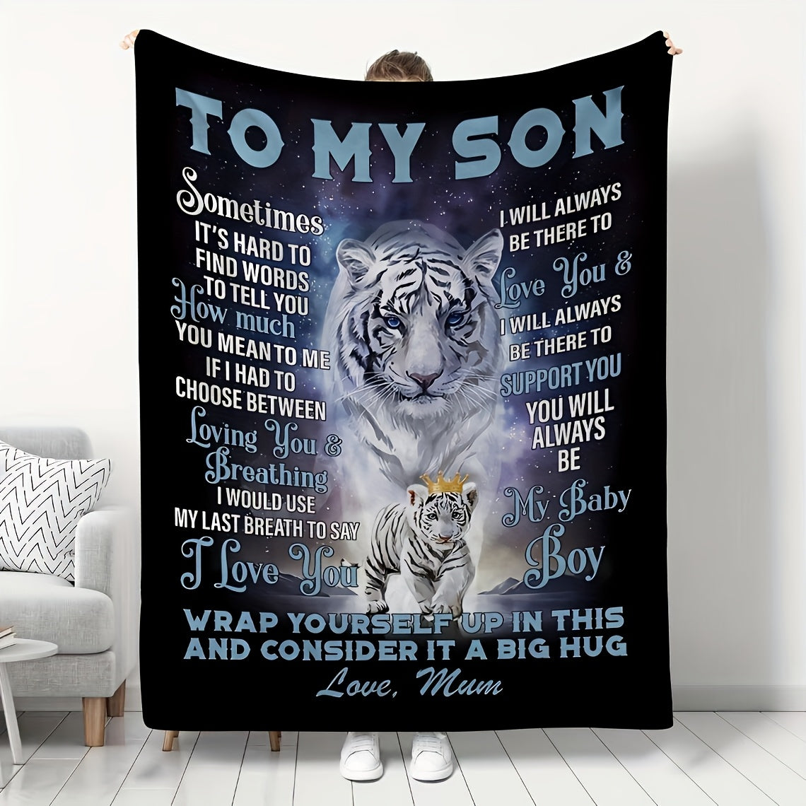 1pc Soft Tiger Print Flannel Blanket, Warm and Comfortable Mom Blanket for Sofa Bed