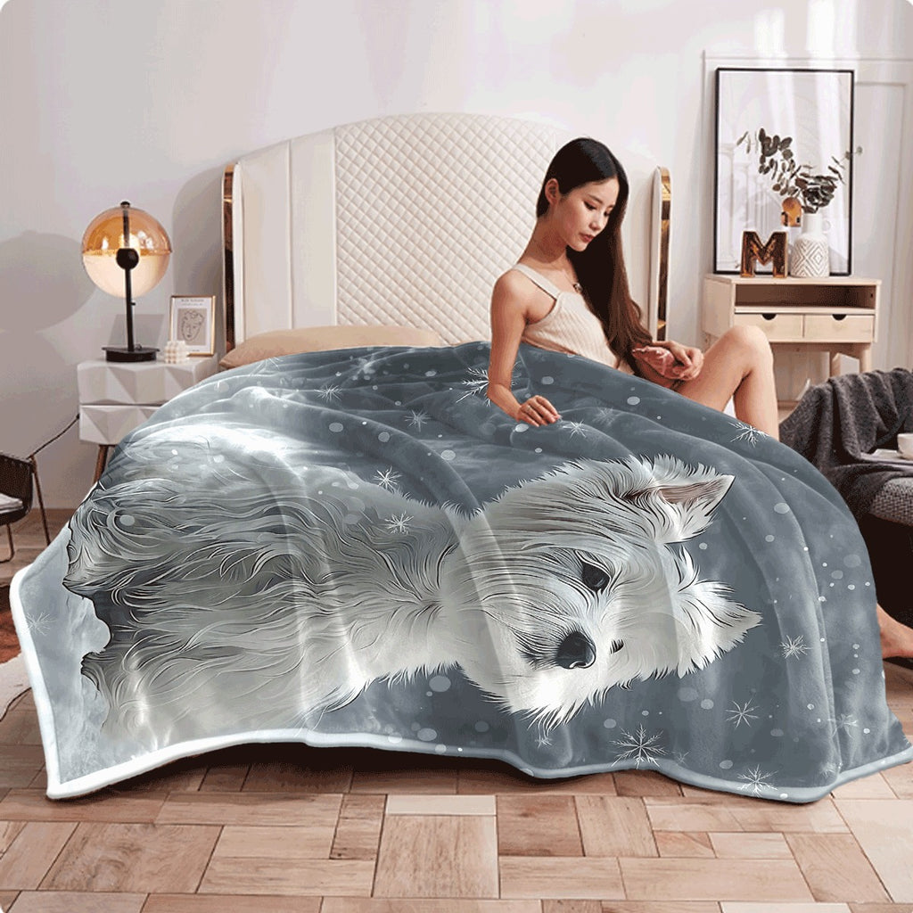 1pc Westie Dog Blanket Soft All-Season Throw with Cute Westie Sitting in Snowflakes Lightweight Spread or Sofa Cover for Small Dogs Cozy Home Decor Perfect Gift for Westie Lovers Dog Bl