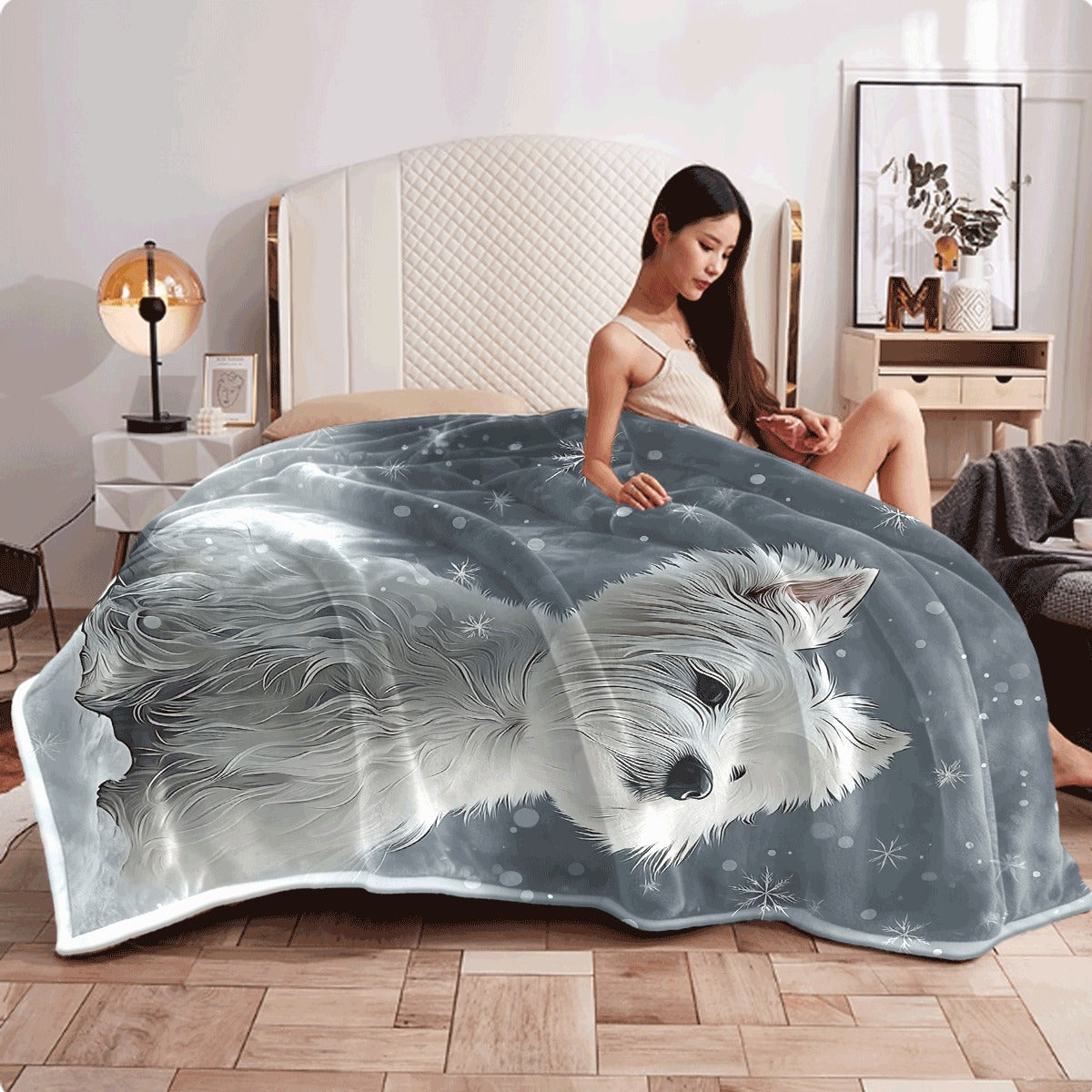 1pc Westie Dog Blanket Soft All-Season Throw with Cute Westie Sitting in Snowflakes Lightweight Spread or Sofa Cover for Small Dogs Cozy Home Decor Perfect Gift for Westie Lovers Dog Bl