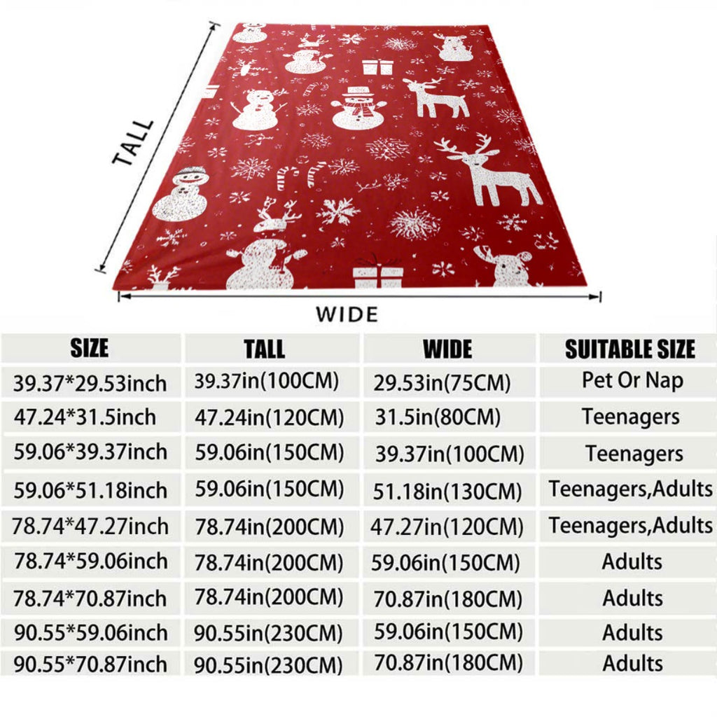 2D Flat Print 1pc, Red Christmas Snowman Reindeer Snowflake Pattern, Lightweight Flannel Hug Blanket, Light and Warm Soft Flannel, Universal in All Seasons, Suitable for Bedroom Cars, Friends Soft Flannel Blanket, Comfortable Flannel Blanket, 2D Flat