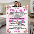 French Granddaughter Gift Blanket - Soft Flannel Shawl, Bilingual "My Little Daughter" Love Blessing, Light Color Floral Pattern, All Season Comfortable Sofa, Blanket, Modern Floral Design, Cute Blanket