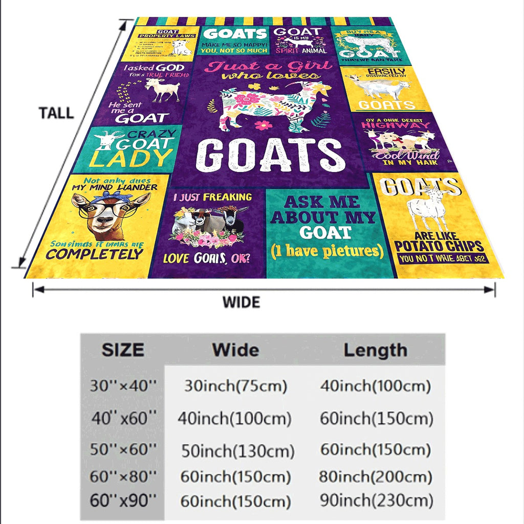 1pc Fun Goat Quote Flannel Blanket Colorful Retro Design with Various Goat Illustrations & Humorous Texts Cozy Soft Throw for Couch Room Decor