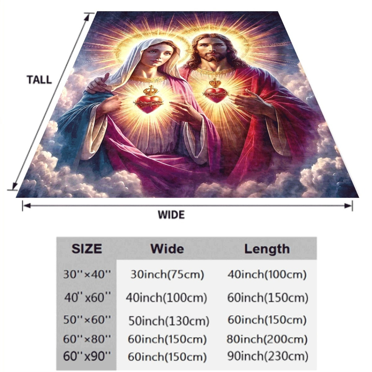 1pc Digital Print Flannel Fleece Blanket And Sacred Heart Design Soft, Warm, And Versatile for Couch, Travel, Or Gift Machine Washable, All-Season Comfort, Mixed Colors, Couch Th