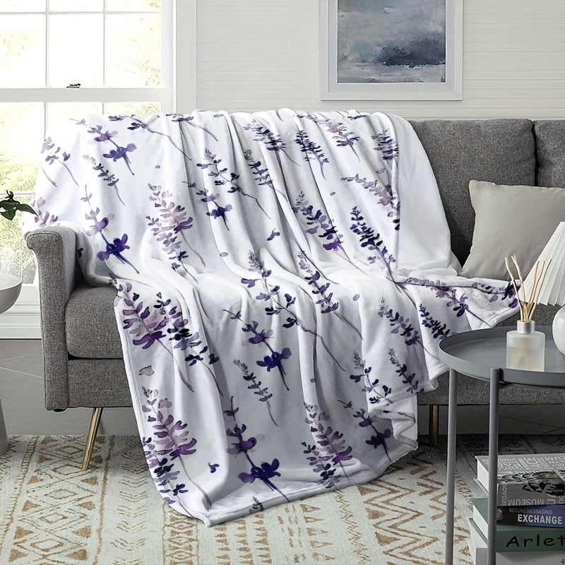 1pc Lavender Floral Pattern Flannel Blanket, Gift Blanket for Family and Friends, Nap Blanket, Throw Blanket, Sofa Blanket, Multi-purpose Blanket for Camping and Travel