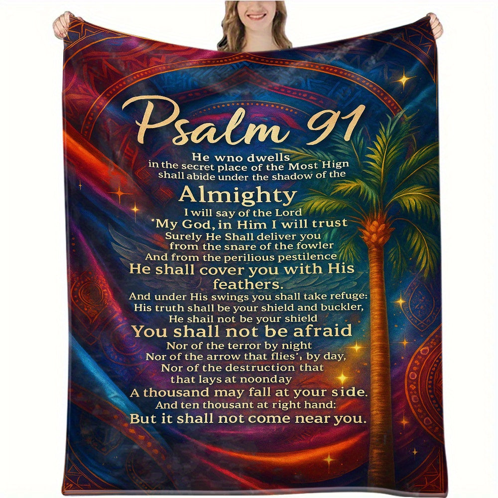 1pc Psalm 91 Scripture Blanket- Hebrew Bible Religious Shawl with Psalm 91 Scripture, Soft Flannel Suitable for All Seasons, Suitable for, Sofa and Prayer, Gift, Psalm 91 Book
