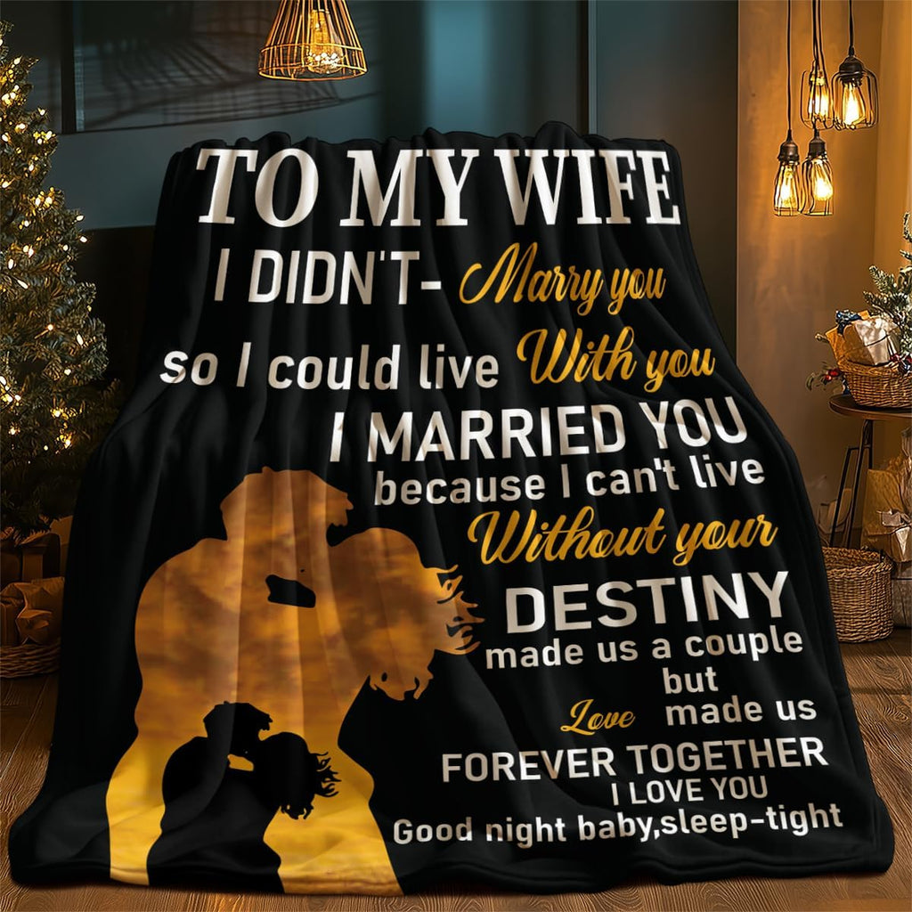 to My Wife Blanket Can't Live Without You Gift with Love Message Black and Golden Design Romantic Anniversary Valentines Present for Wife from Husband Emotional Love Throw 100% Flannel 50 X 40 Inches