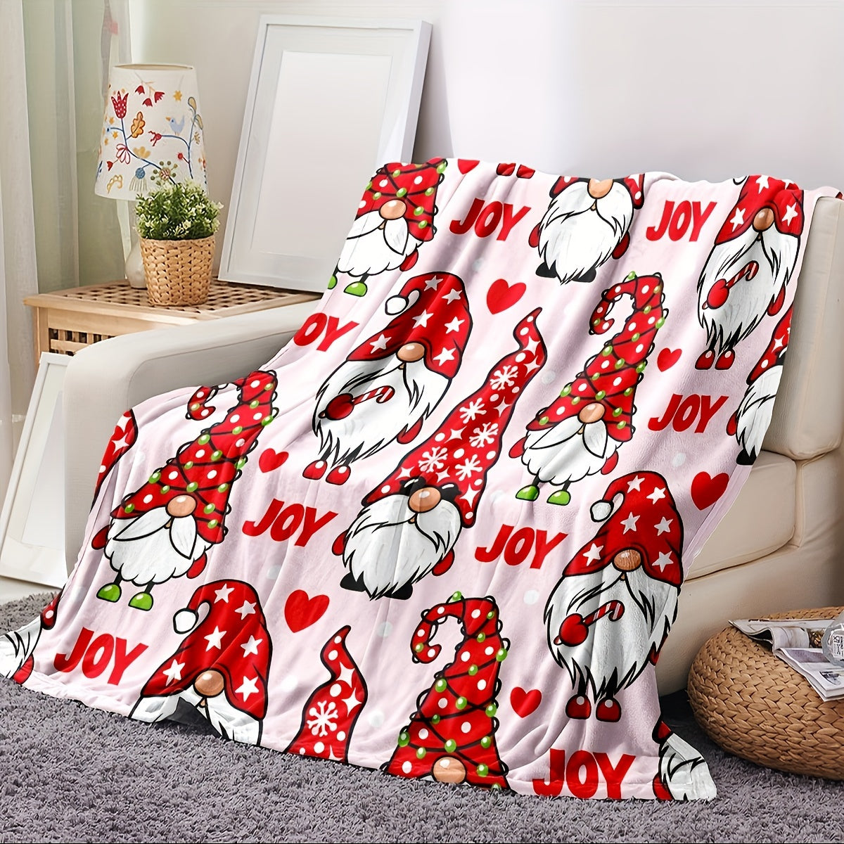 1 Christmas Elf Pattern Blanket, Red Printed Design, Full-body Throw Blanket, Soft Flannel Plush Surface, Lightweight and Durable, Multiple Sizes Available, Suitable for Holiday Decoration, Living Room Leisure, Bedroom Warmth, and Sofa Cover