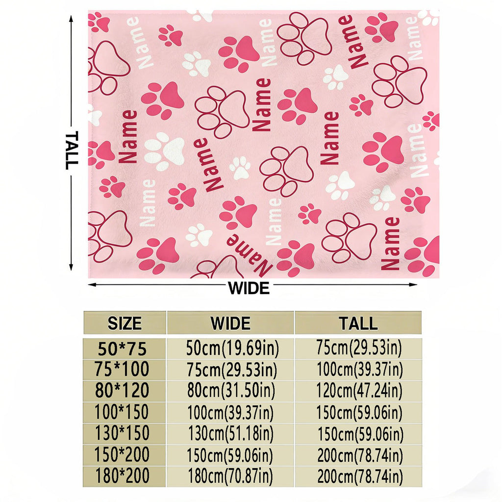 Personalized Custom Name Blanket, Dog Paw Flannel Blanket, Plush Blanket Gift for Outdoor Enthusiasts, All-Season Gift Blanket Suitable for Home and Travel, Comfortable Personalized Blanket, Holiday Gift for Family and Friends