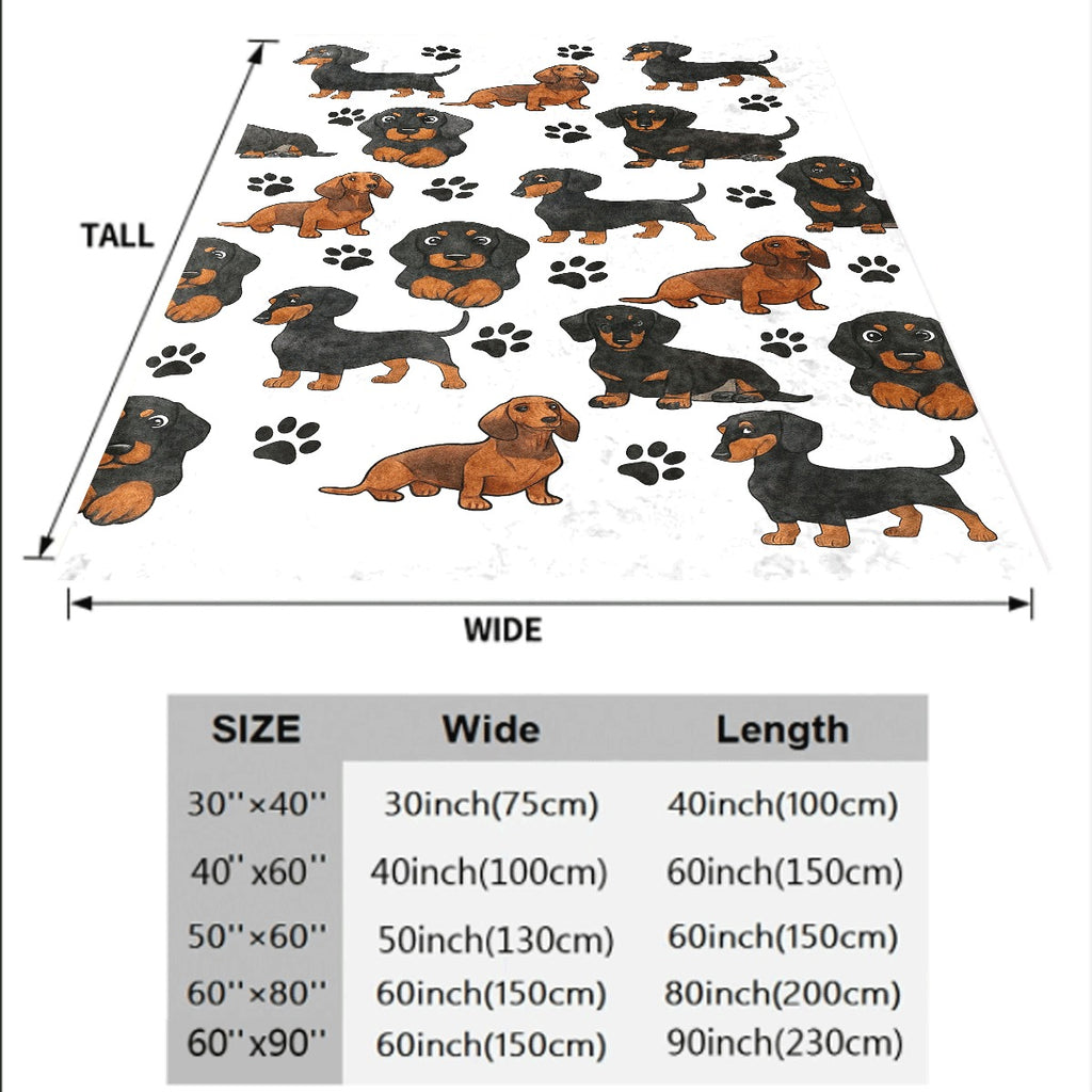 1pc Cute Dachshund And Paw Print Flannel Blanket Soft Watercolor Pet Dog Pattern Throw for Sofa Cozy Warm Plush All-Season Fleece Blanket Decor