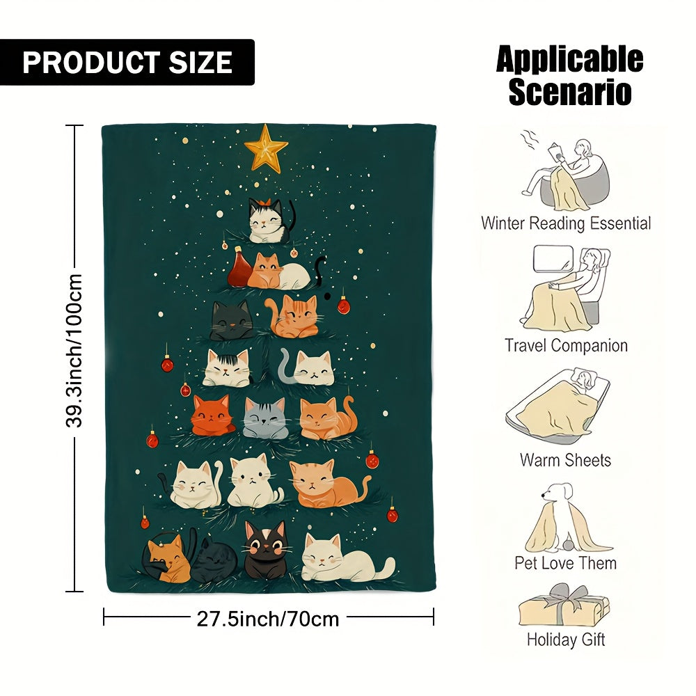 Christmas-Themed Cat Blanket, Comfortable Throw Blanket, Perfect for All Seasons, Ideal for Halloween And Christmas